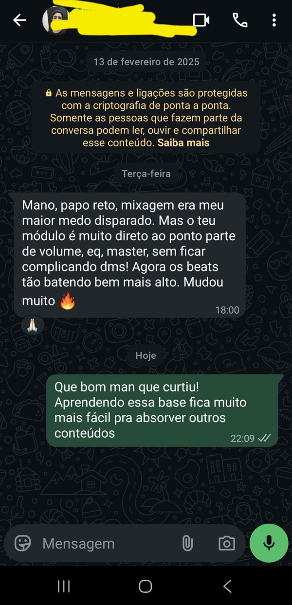 Depoimento de aluno sobre mixagem