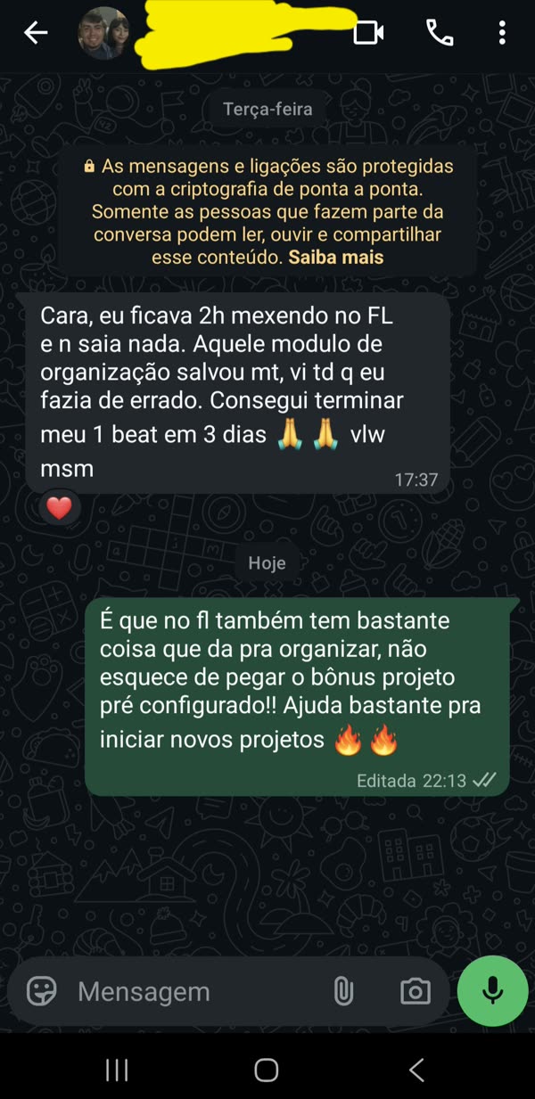 Depoimento de aluno sobre organização