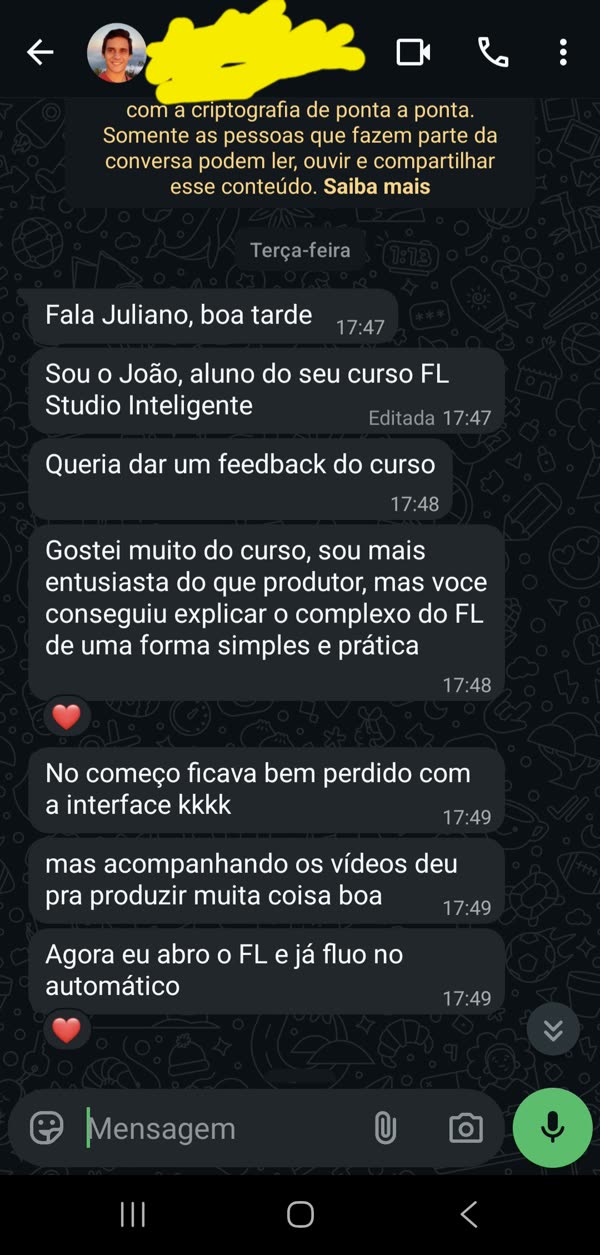 Depoimento de aluno sobre interface do FL
